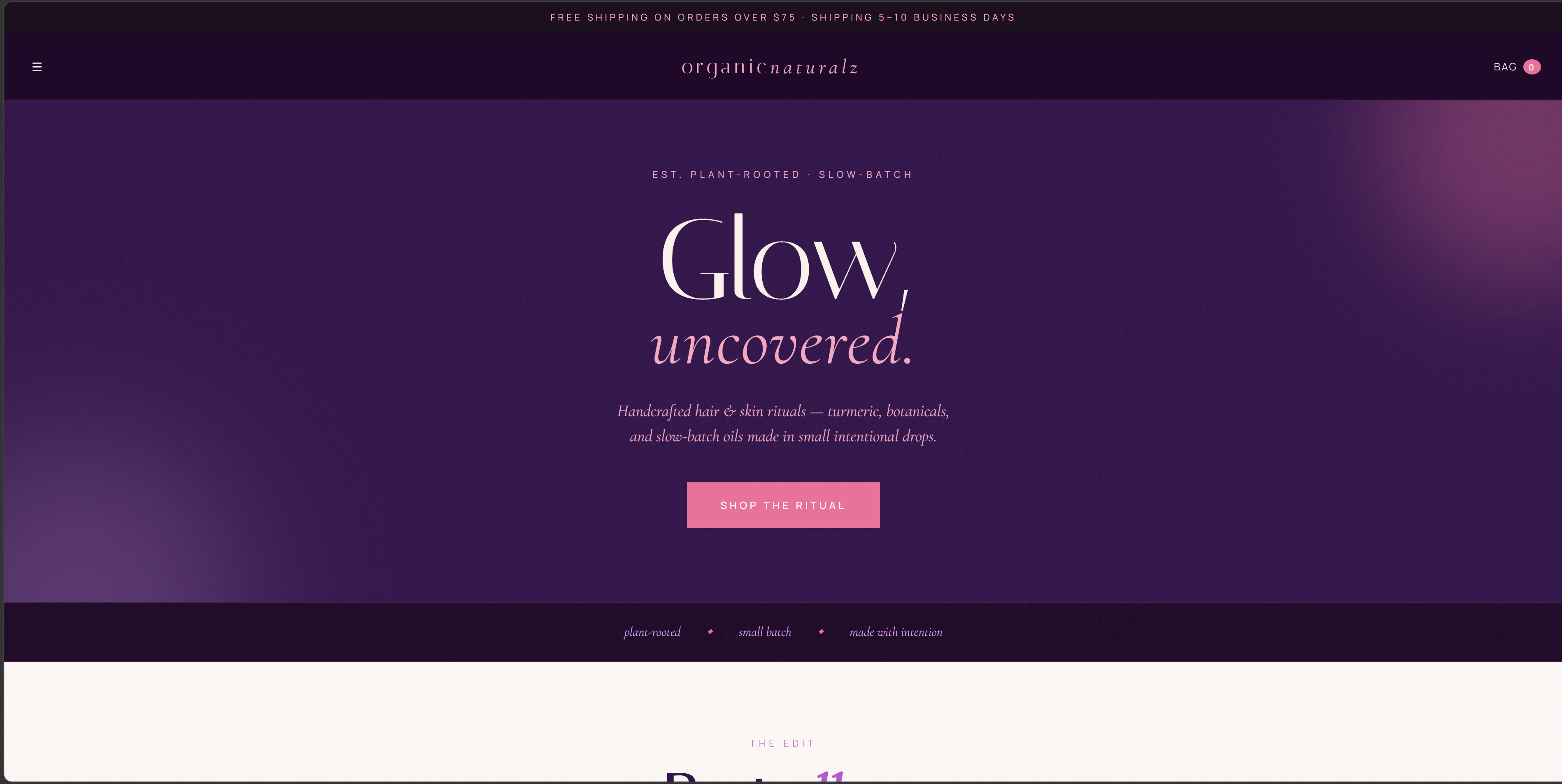 Organic Naturalz Co. — clean natural products website mockup